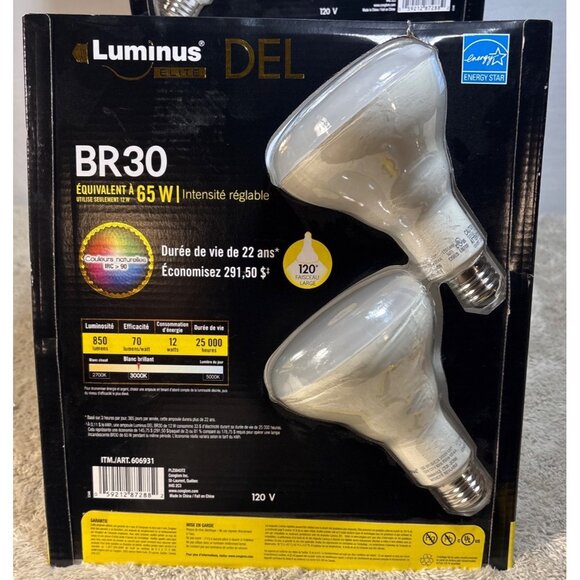 Luminus Flood Bulbs BR30 LED Dimmable 65W Bright White 12W 2 Pack 4 Bulbs - Picture 4 of 5
